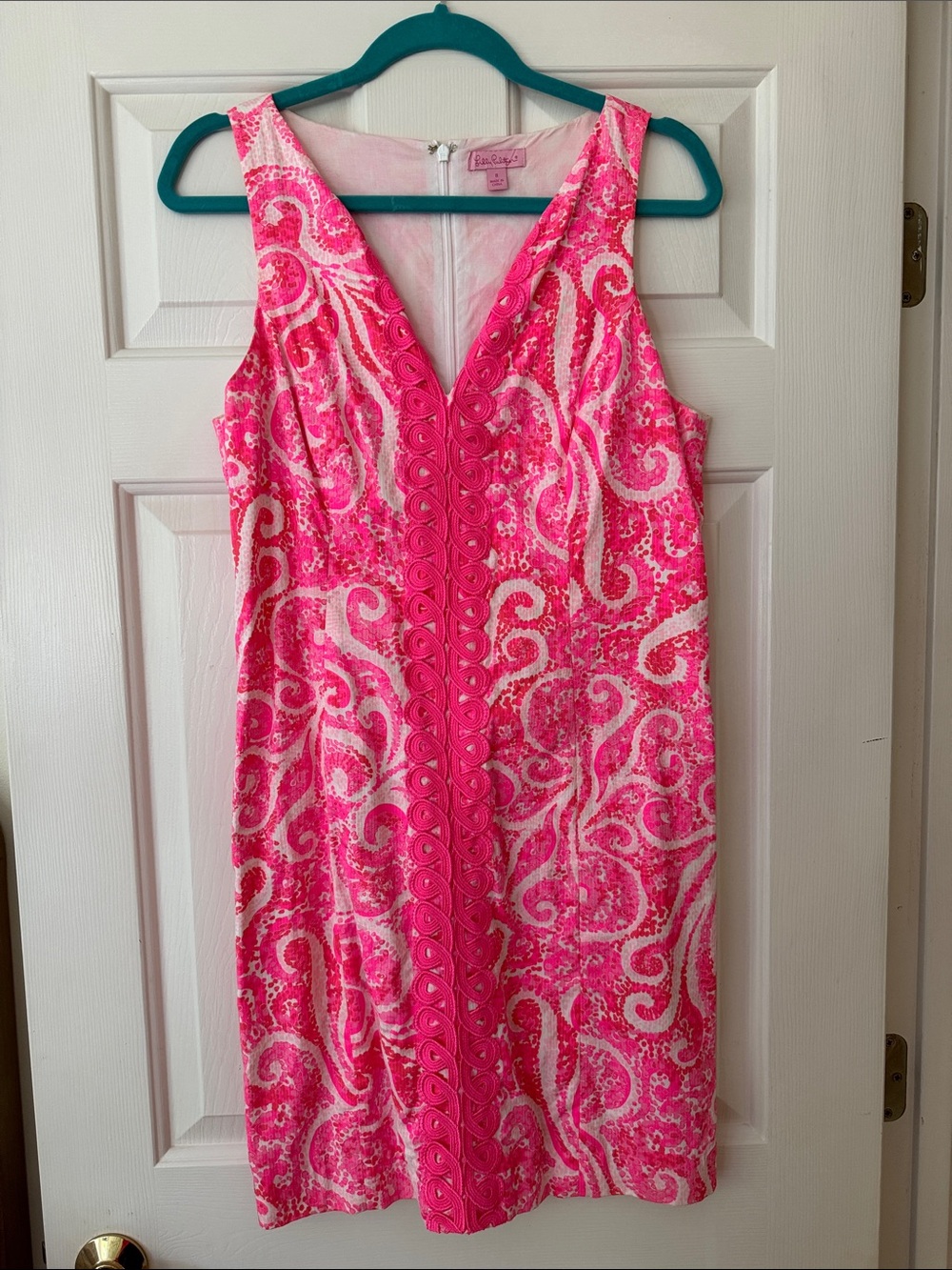 Lilly Pulitzer Hot Pink and White Sleeveless V-Neck Midi Dress